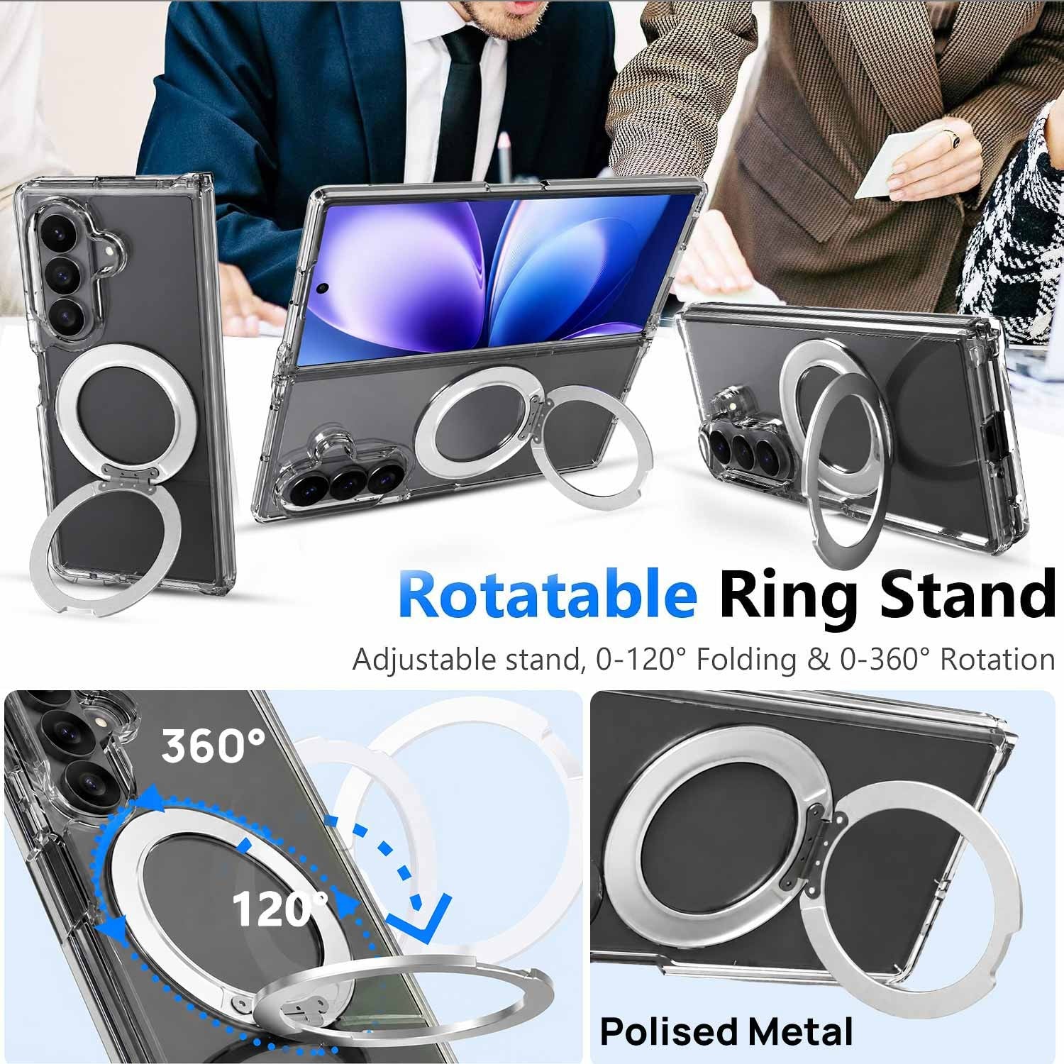 For Samsung Galaxy Z Fold 7 Clear Ring Kickstand Shockproof Case - image 2
