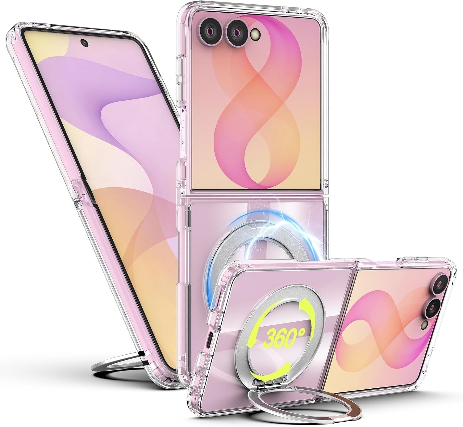 For Samsung Galaxy Z Flip 8 Clear Magnetic 360° Rotating Ring Kickstand Case - image 1