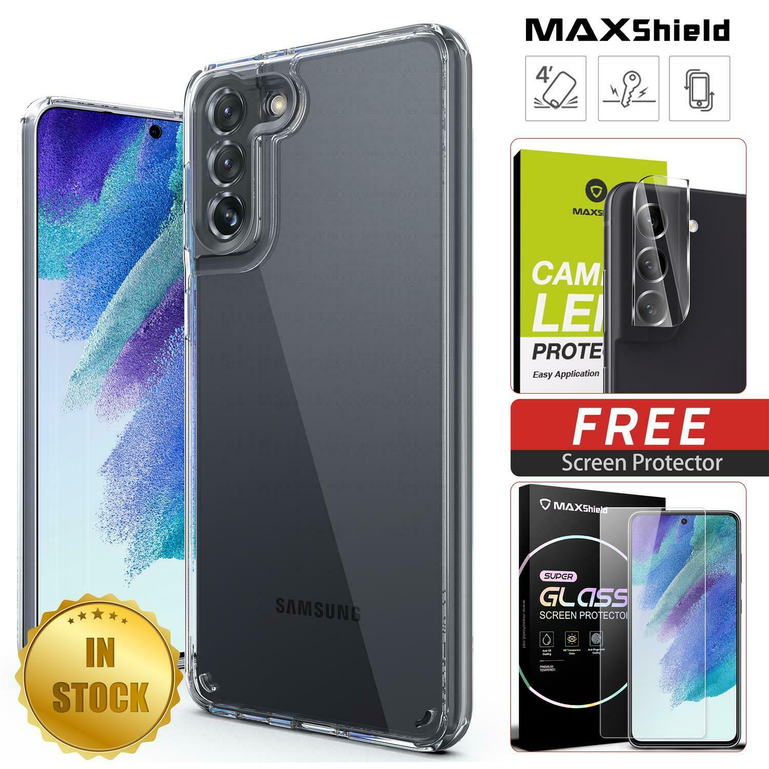 For Samsung Galaxy S21 FE Case Hard Clear Slim Cover+Lens Camera Screen Protector