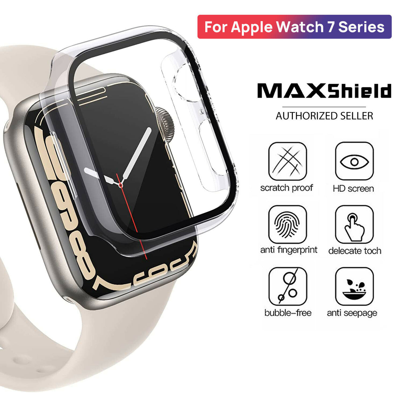 2X For Apple Watch Series 7 45/41mm Clear Full Case Cover Glass Screen Protector