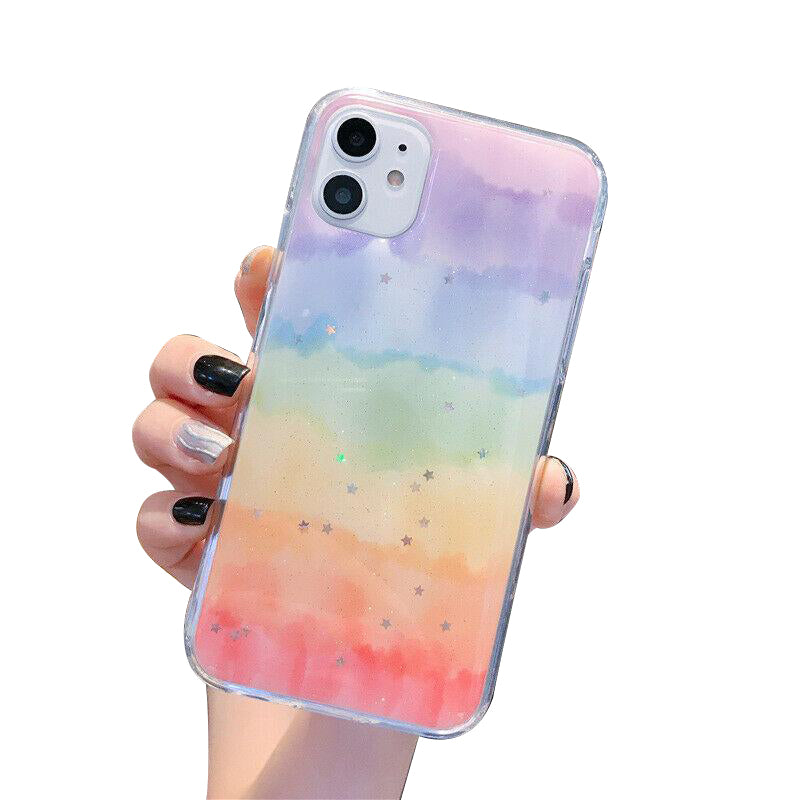 For iPhone 12 Rainbow Case MAXSHIELD Soft TPU Glitter Shockproof Cover