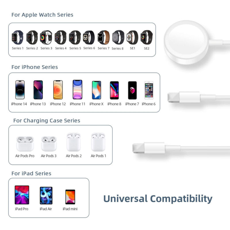 3 in 1 For Apple Watch SE 8 7 49 44 45 42 Magnetic iPhone Charger Charging Cable