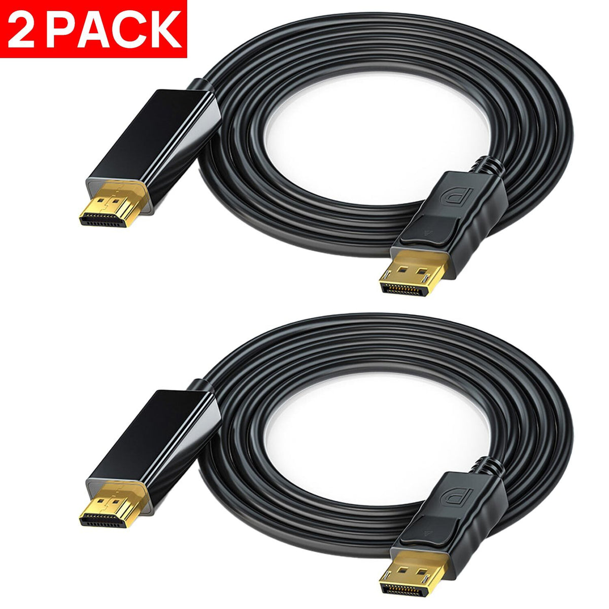 DisplayPort to HDMI Male Cable, 4K 30Hz, 1.8m - 2 Pack