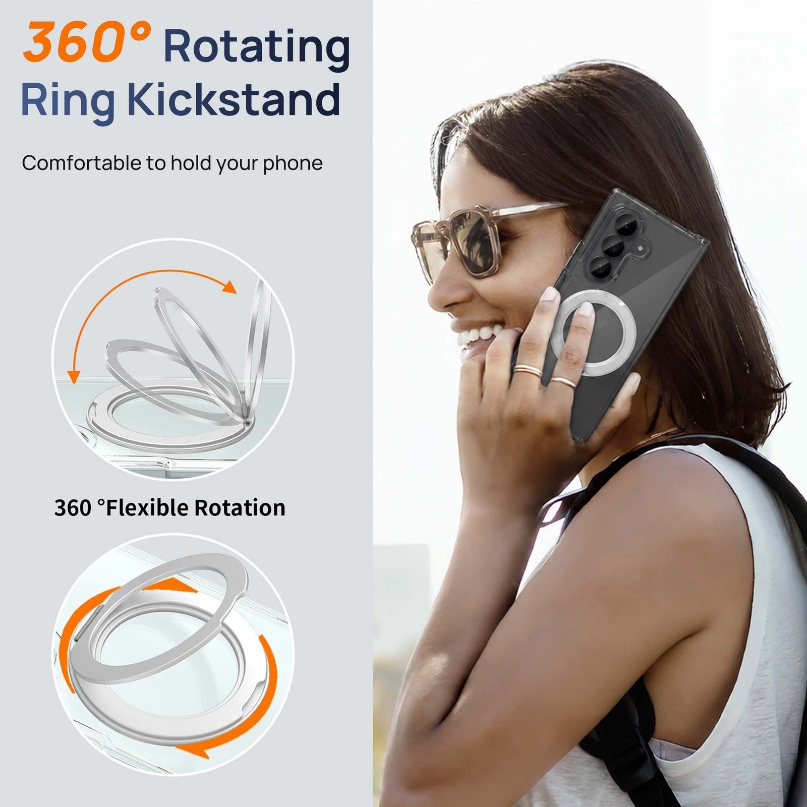 For Samsung Galaxy Z Flip 8 Clear Magnetic 360° Rotating Ring Kickstand Case - image 4