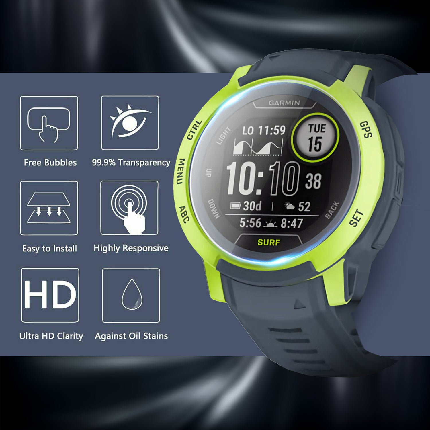 3 Pack Tempered Glass Screen Protector for Garmin Instinct - image 2