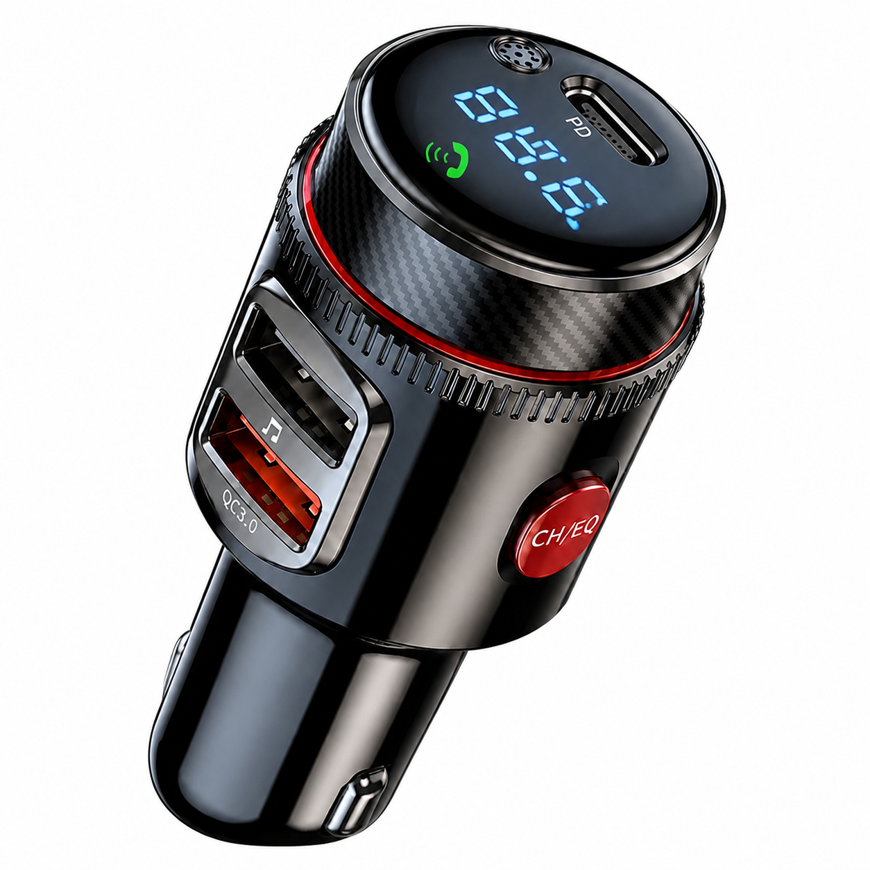 Bluetooth 5.0 FM Transmitter & Car Charger – clean white background main image