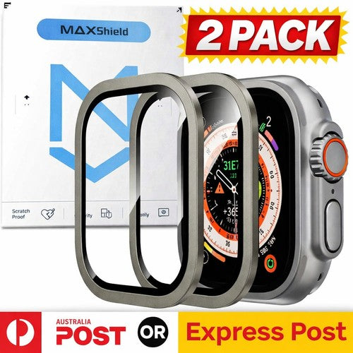 2 Pack Clear Glass Screen Protector with Metal Frame for Apple Watch Ultra - image 1