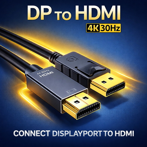 DisplayPort to HDMI Male Cable, 4K 30Hz, 3m - 1 Pack