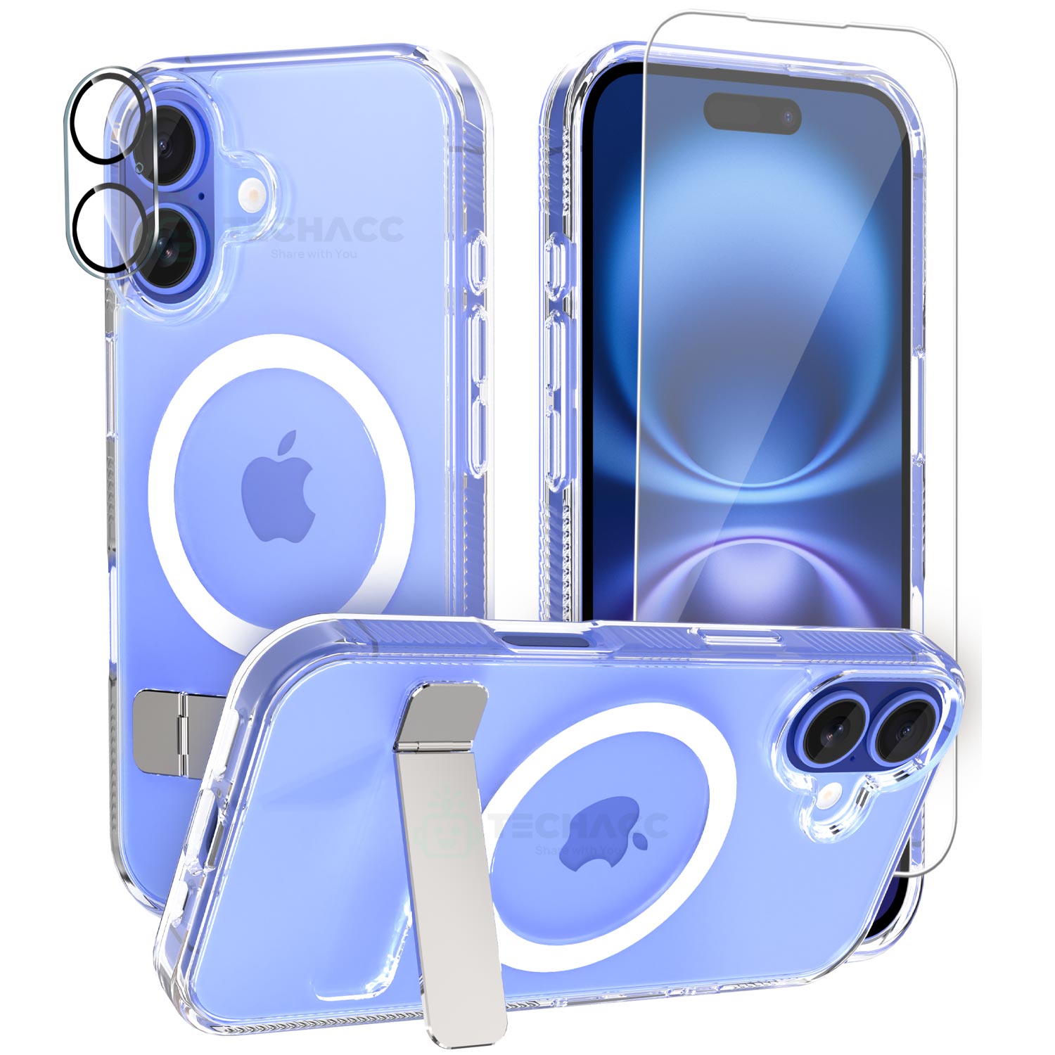 [Full Set] For iPhone 16 Pro Max Case Clear Magsafe Shockproof Kickstand Holder Cover