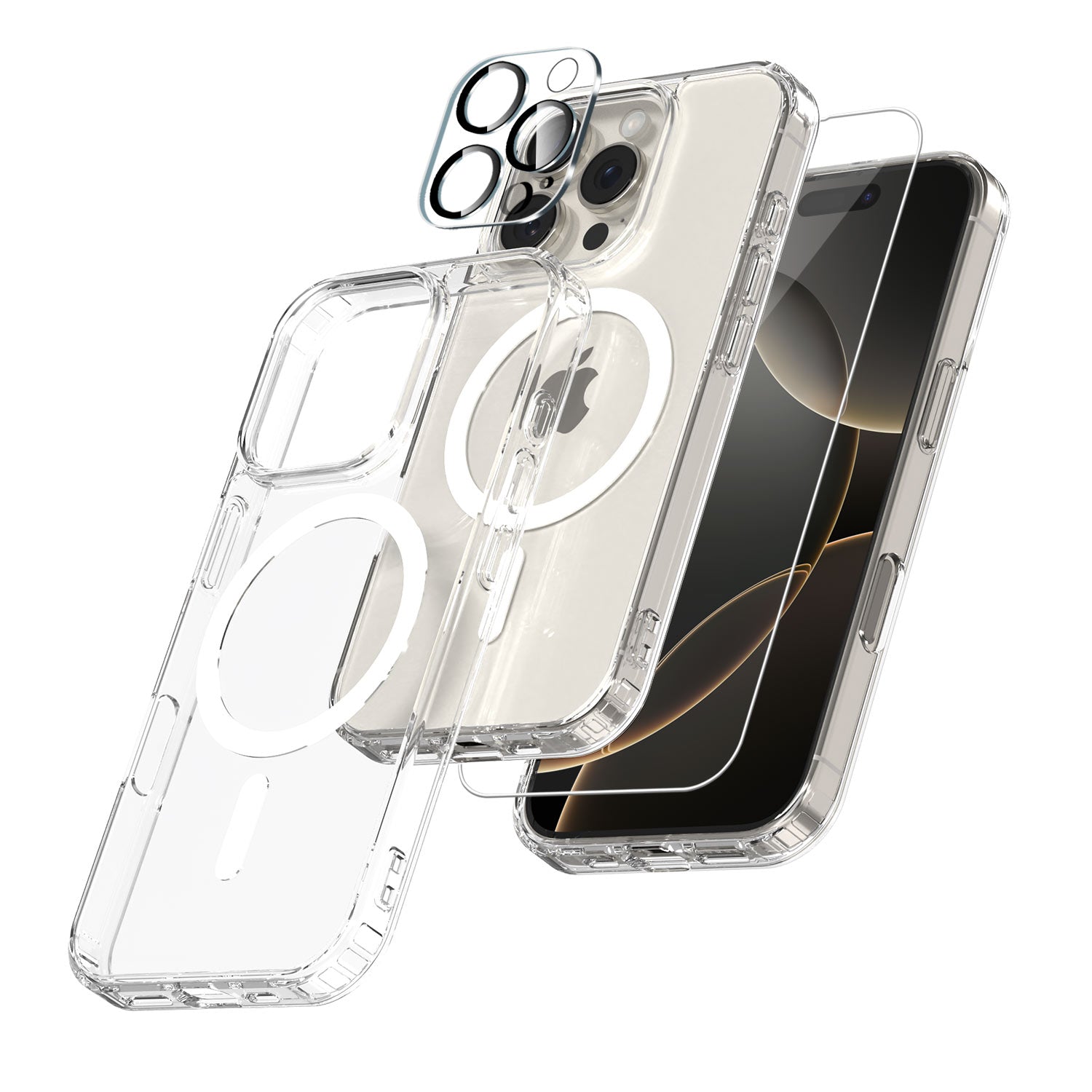 [Full Set] For iPhone 16 Pro Max  Case Clear Magsafe Shockproof Magnetic Cover