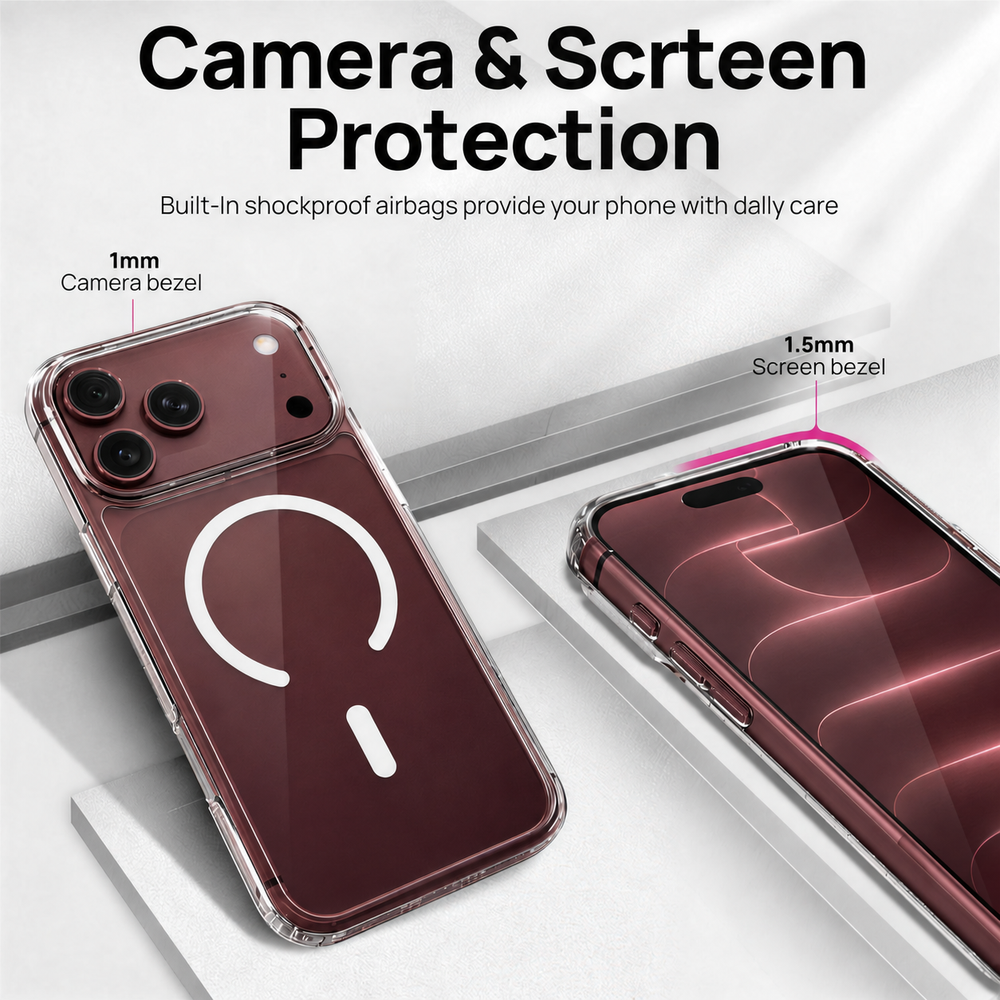 For iPhone 18 Pro Max Case, Compatible with MagSafe - With 1 Privacy Screen Protector and 1 Camera Lens Protector, Clear