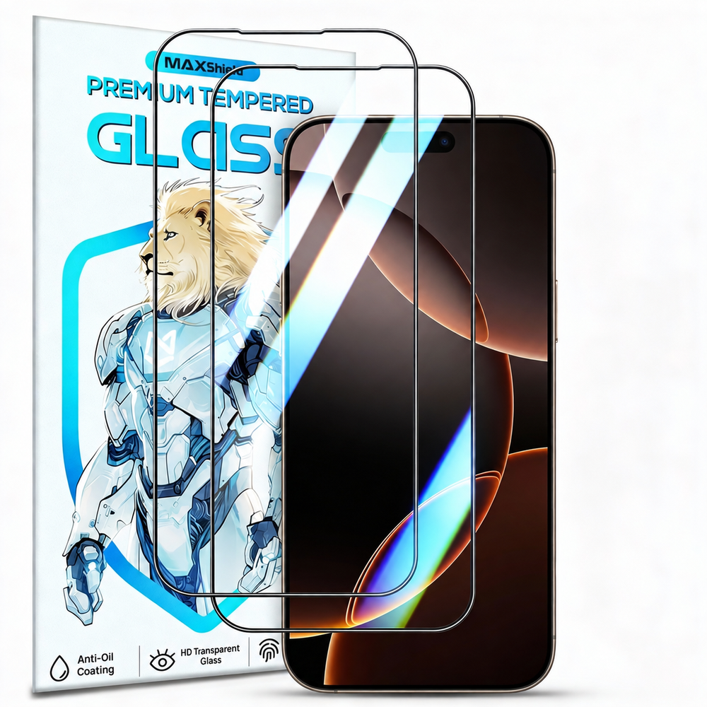 2 Pack MAXSHIELD 9H Tempered Glass Screen Protector for iPhone 18 Pro - Black
