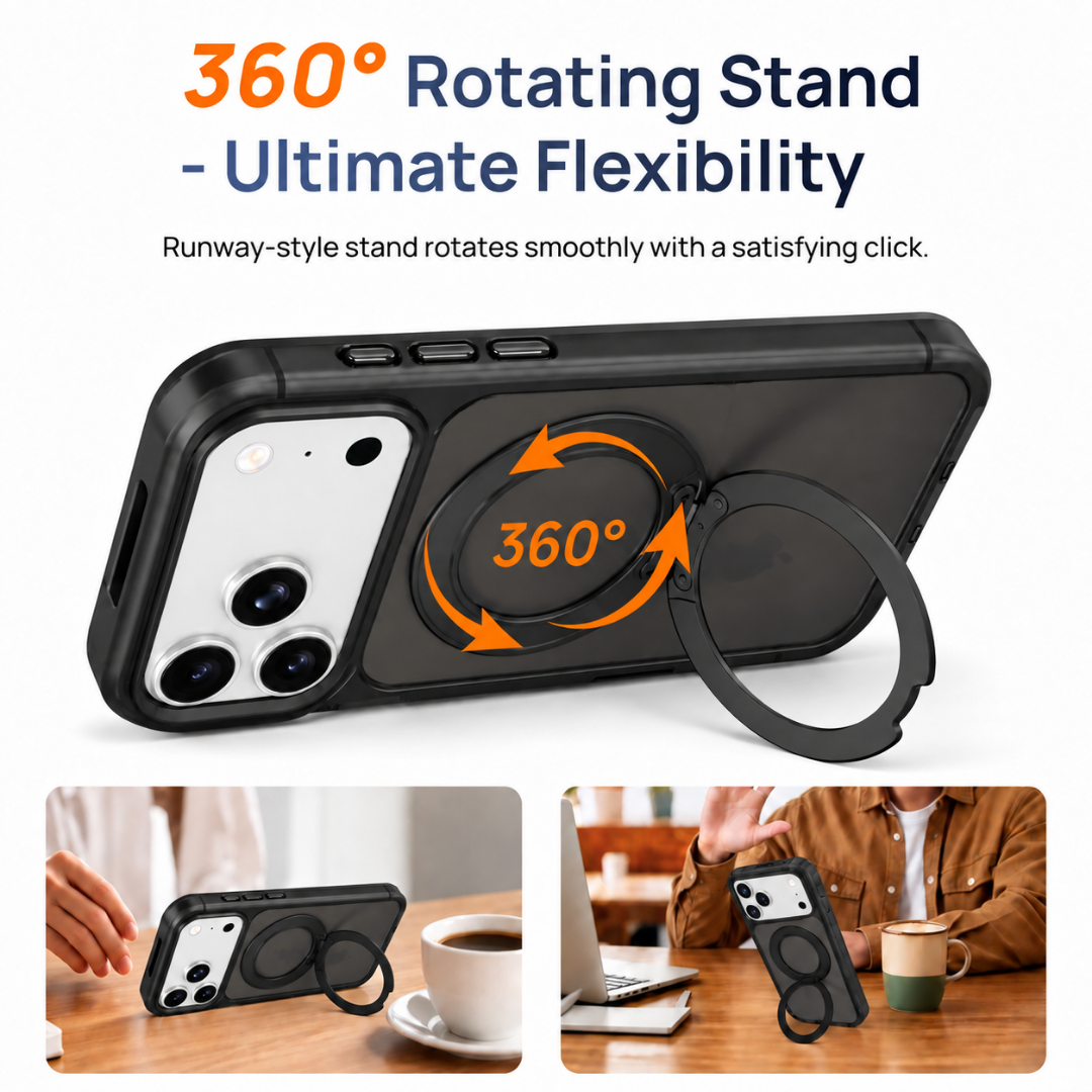 For iPhone 18 Pro Case, Compatible with MagSafe - 360-Degree Rotating Stand, Case Only, Black