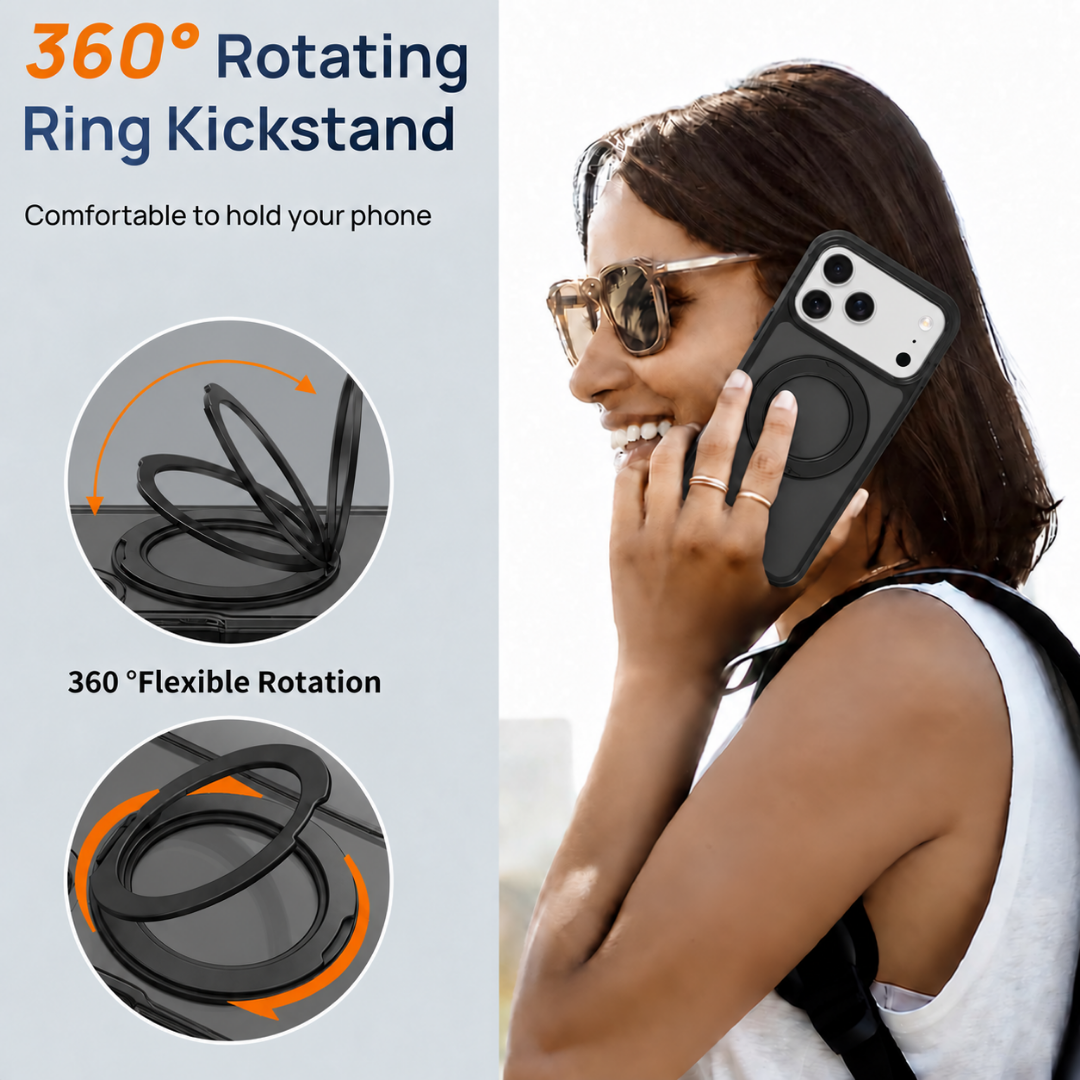 For iPhone 18 Pro Max Case, Compatible with MagSafe - 360-Degree Rotating Stand, Case Only, Black
