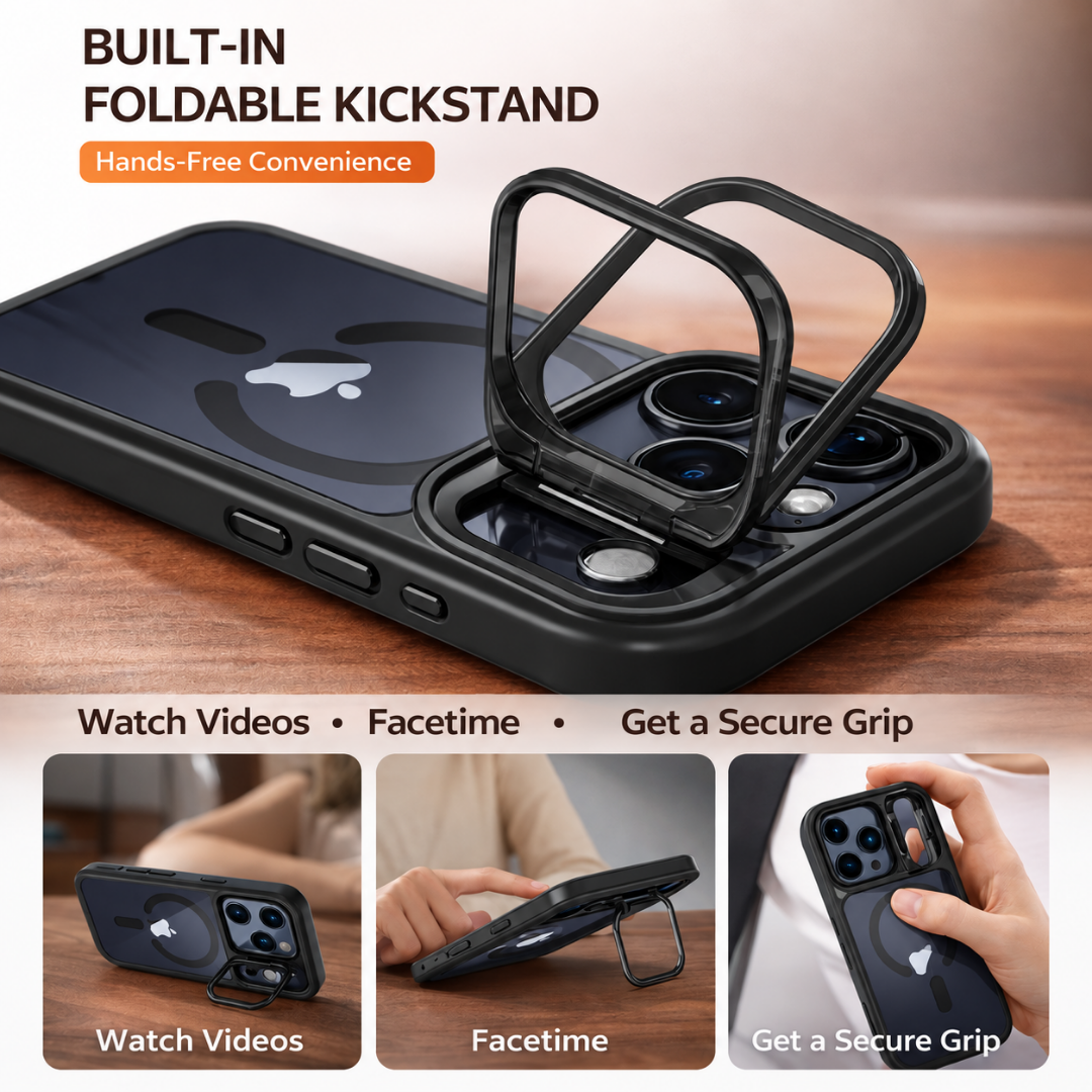 For iPhone 18 Pro Case, Compatible with MagSafe - Camera Frame Stand, Case Only, Black