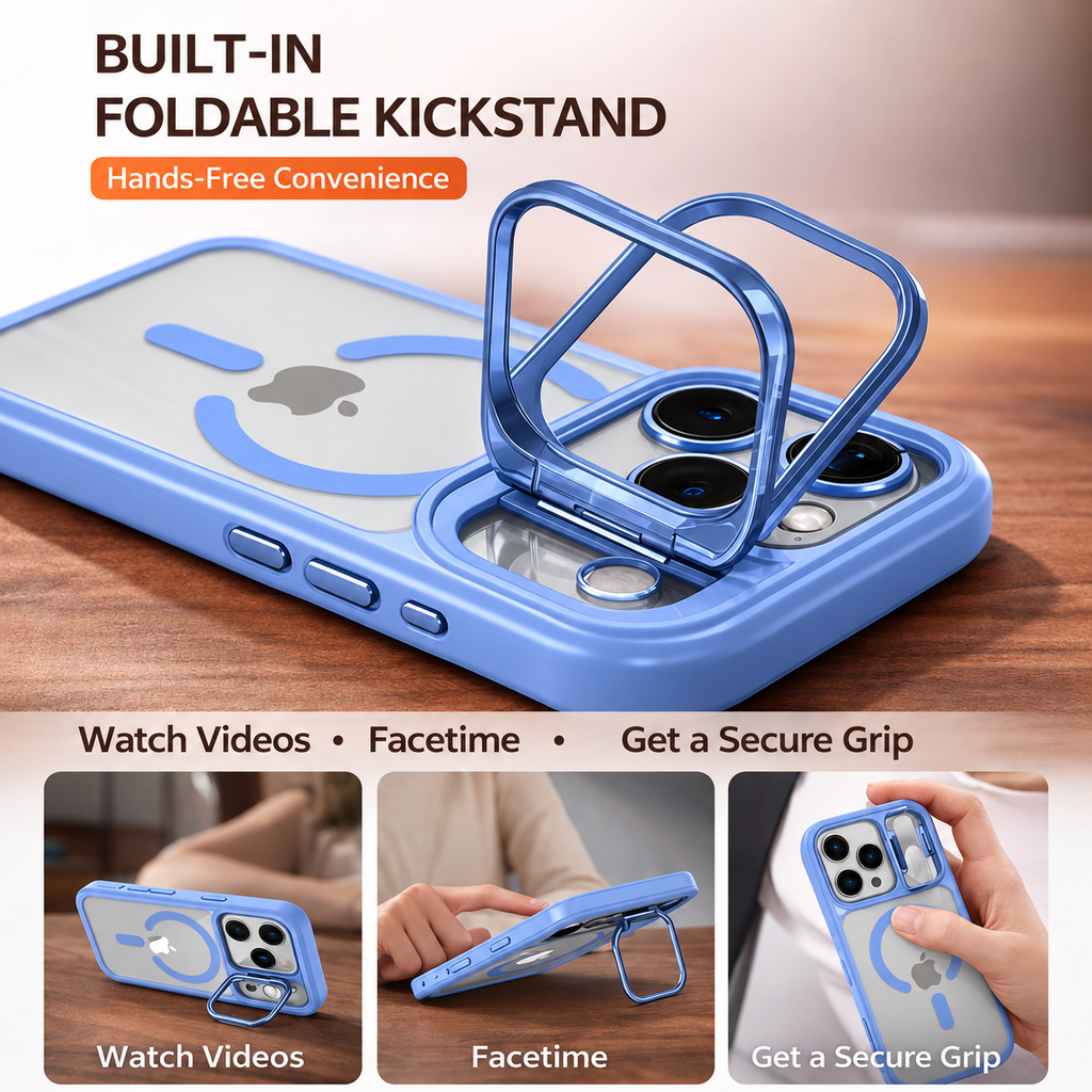 For iPhone 18 Pro Max Case, Compatible with MagSafe - Camera Frame Stand, Case Only, Light Blue