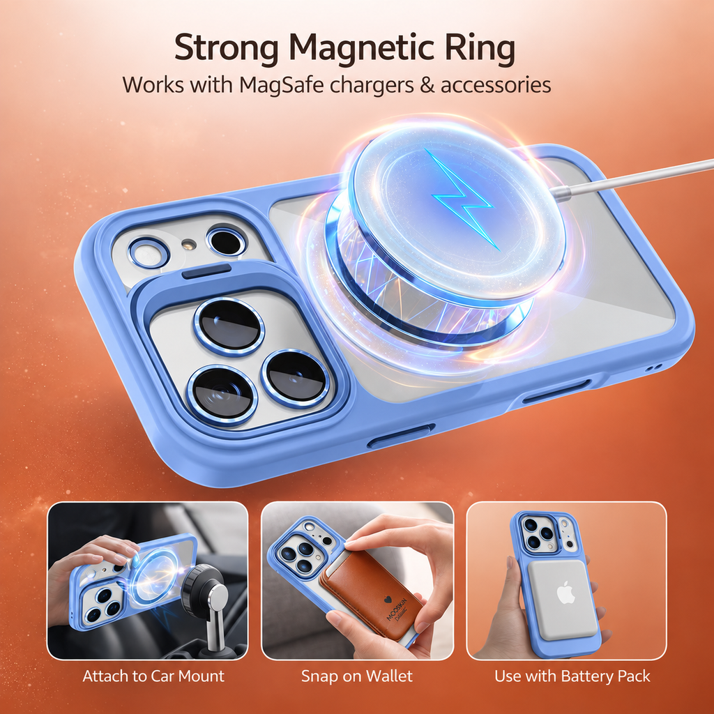 For iPhone 18 Pro Max Case, Compatible with MagSafe - Camera Frame Stand, Case Only, Light Blue