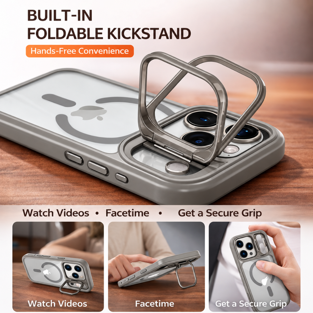 For iPhone 18 Pro Case, Compatible with MagSafe - Camera Frame Stand, Case Only, Grey