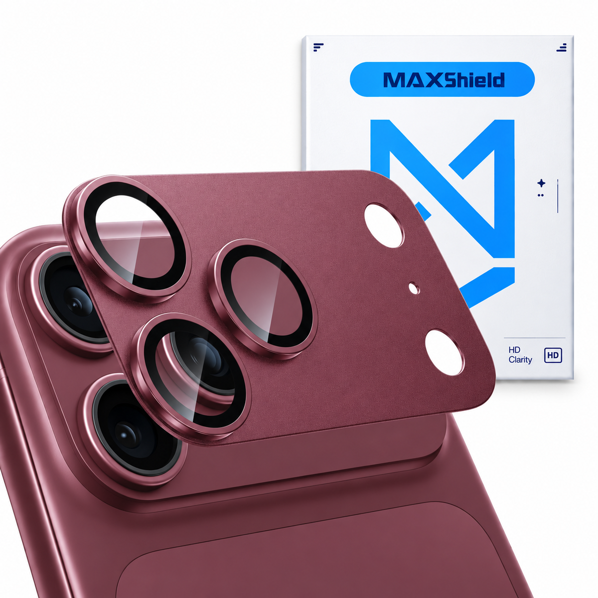 Metal and Tempered Glass Camera Lens Protector for iPhone 18 Pro - Burgundy