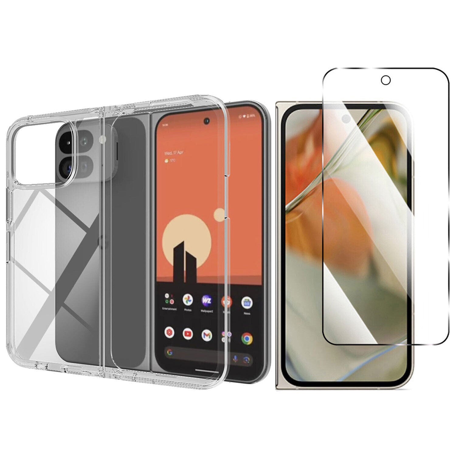 For Google Pixel 9 Pro Fold Clear Case Shockproof Cover + Screen Protector