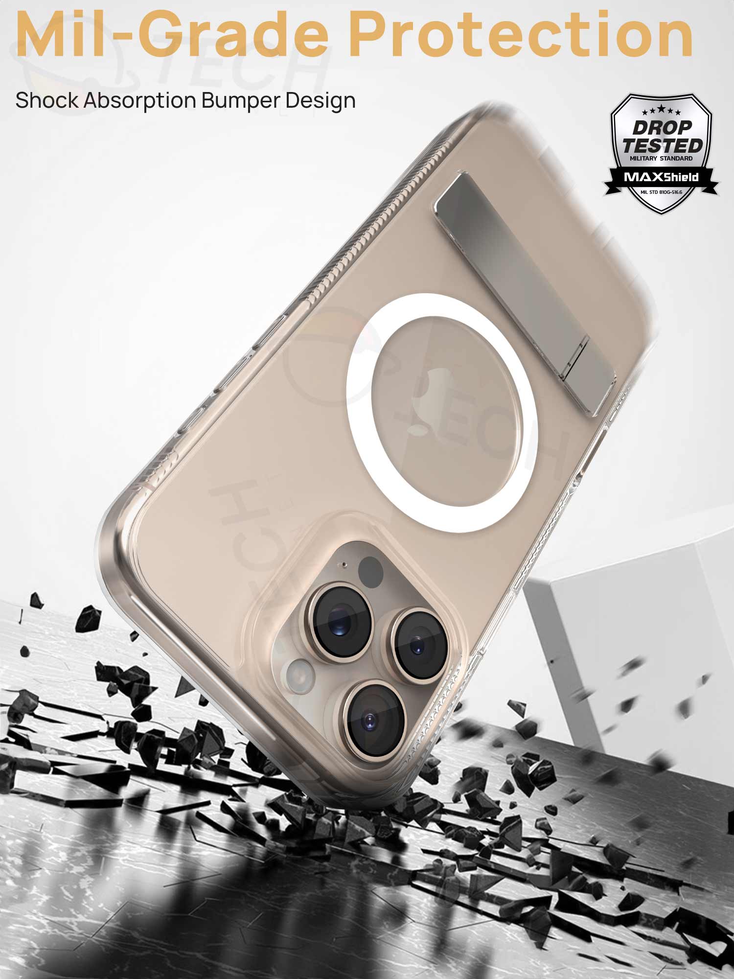 [Full Set] For iPhone 16 Pro Max Case Clear Magsafe Shockproof Kickstand Holder Cover