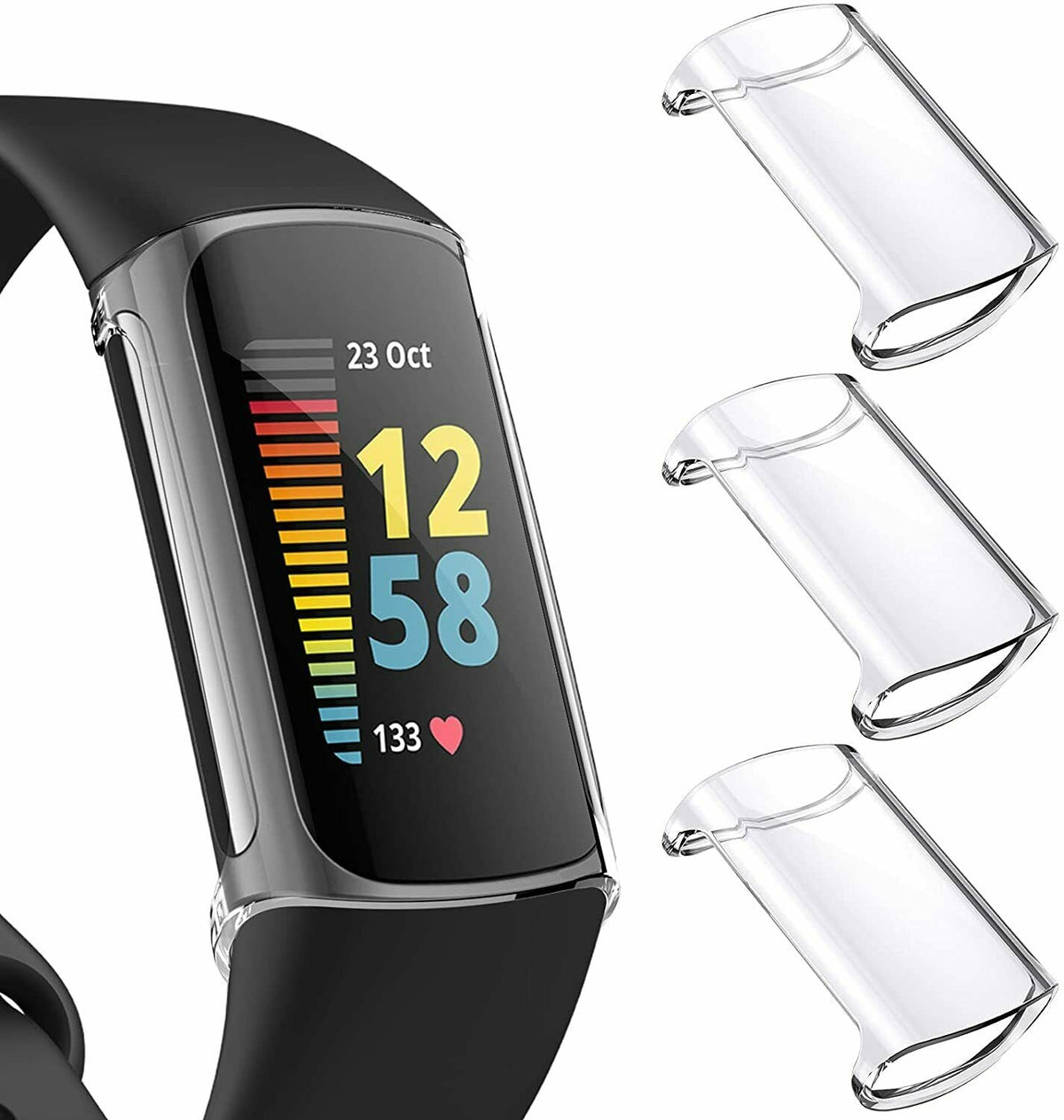 3X For Fitbit Charge 5 TPU Full Cover Case Shockproof Bumper Screen Protector – clean white background main image