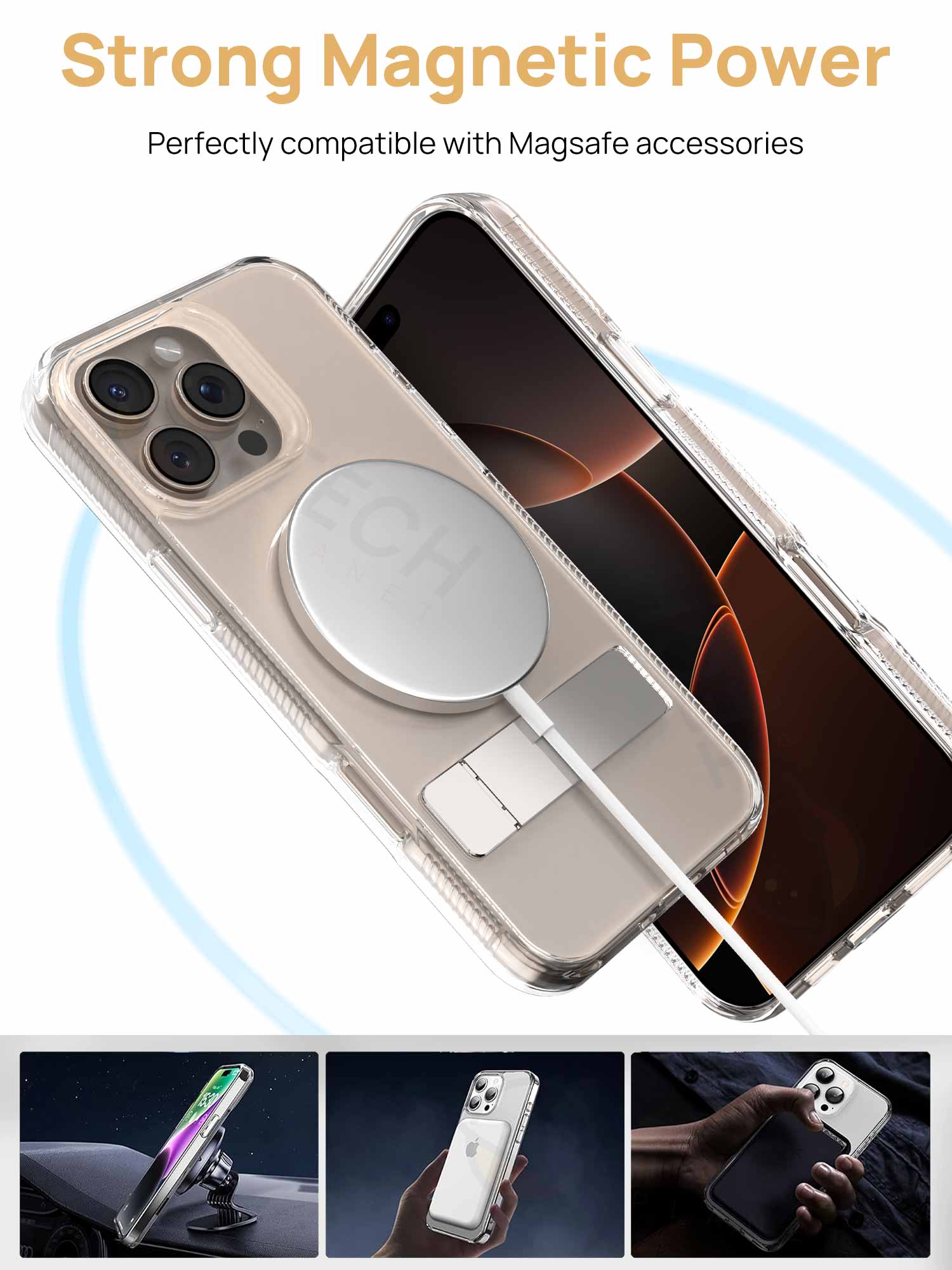 [Full Set] For iPhone 16 Pro Max Case Clear Magsafe Shockproof Kickstand Holder Cover