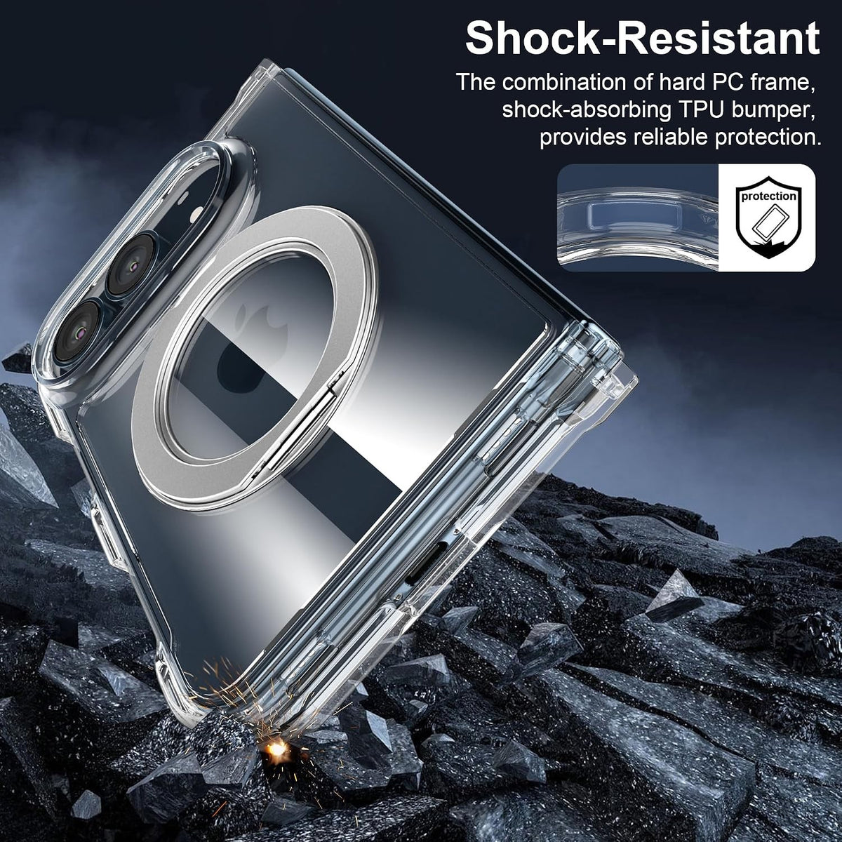 For iPhone Duo Case, Compatible with MagSafe - 360-Degree Rotating Ring Stand, Case Only, Clear