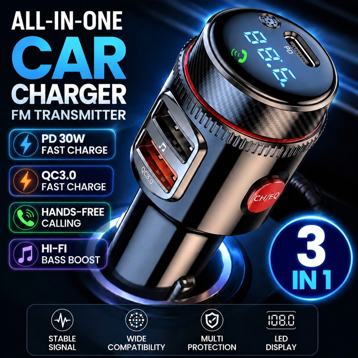Bluetooth 5.0 FM Transmitter & Car Charger - image 1