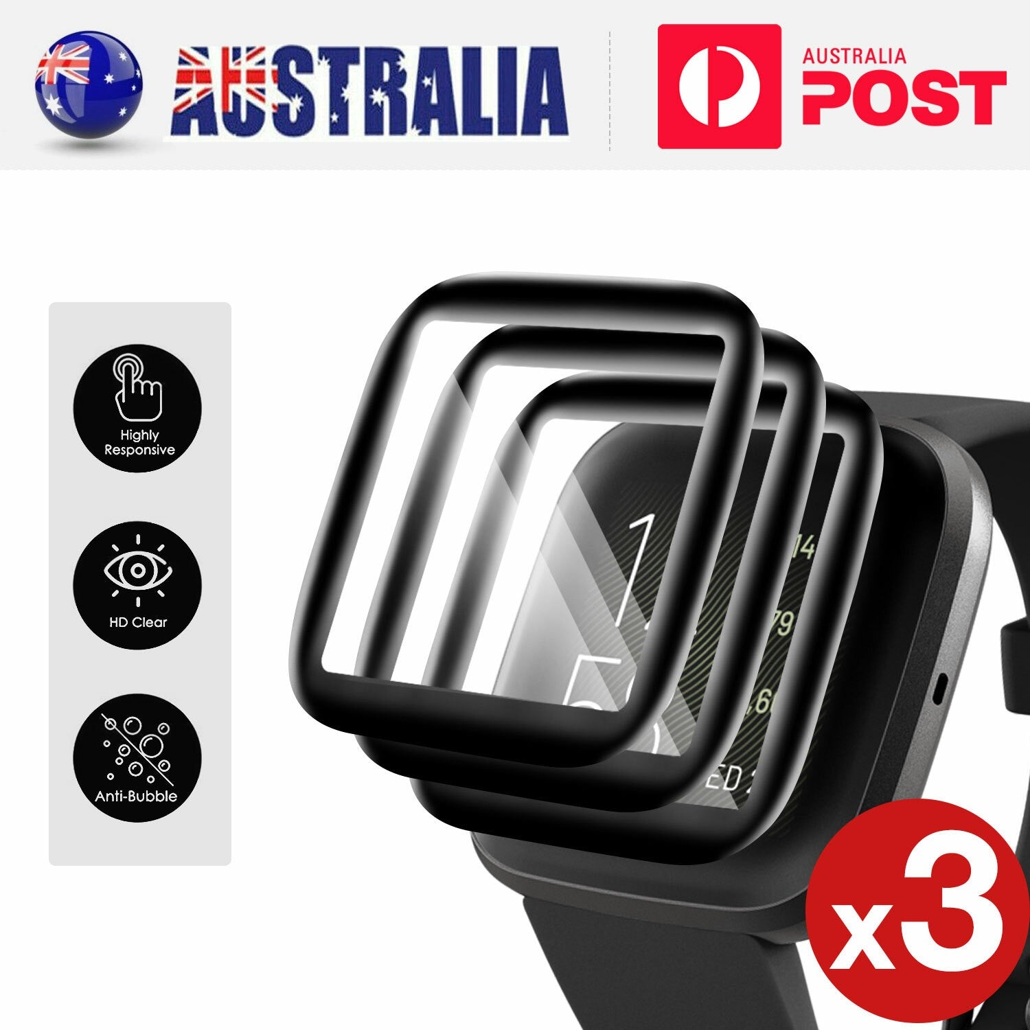 3 Pack MaxShield Screen Protector for Fitbit Versa and Sense - image 8