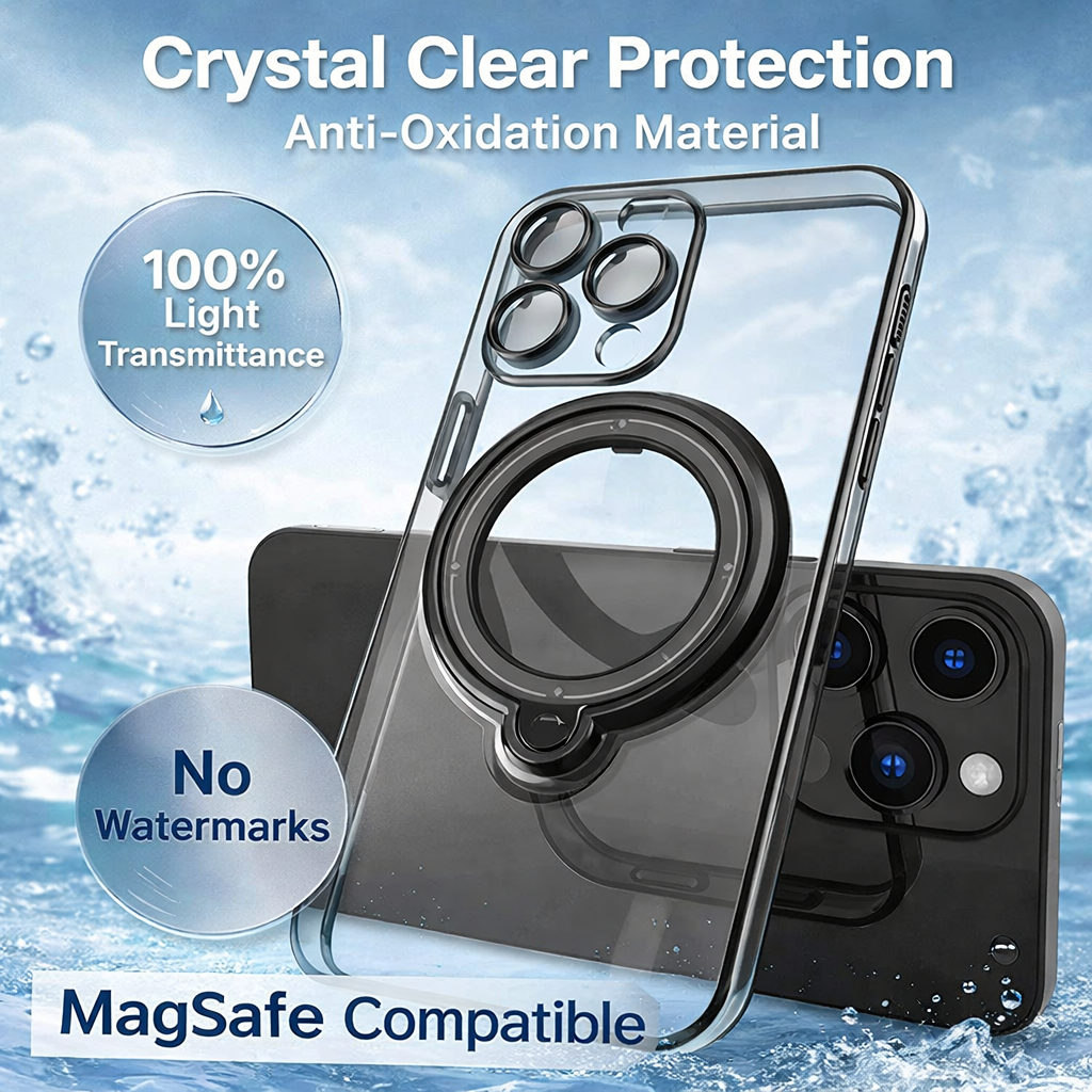 For iPhone 18 Pro Case, Compatible with MagSafe - 360-Degree Rotating Stand, Case Only, Silver