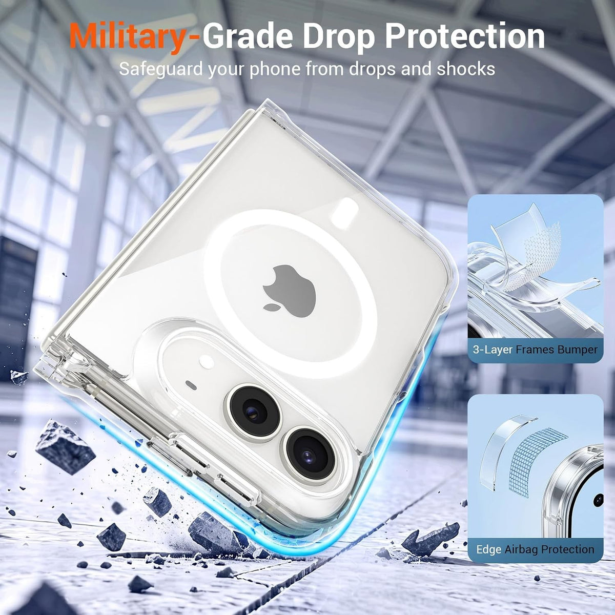 For iPhone Duo Case, Compatible with MagSafe - Raised Camera and Screen Edges, With 1 Privacy Screen Protector and 1 Lens Protector, Clear