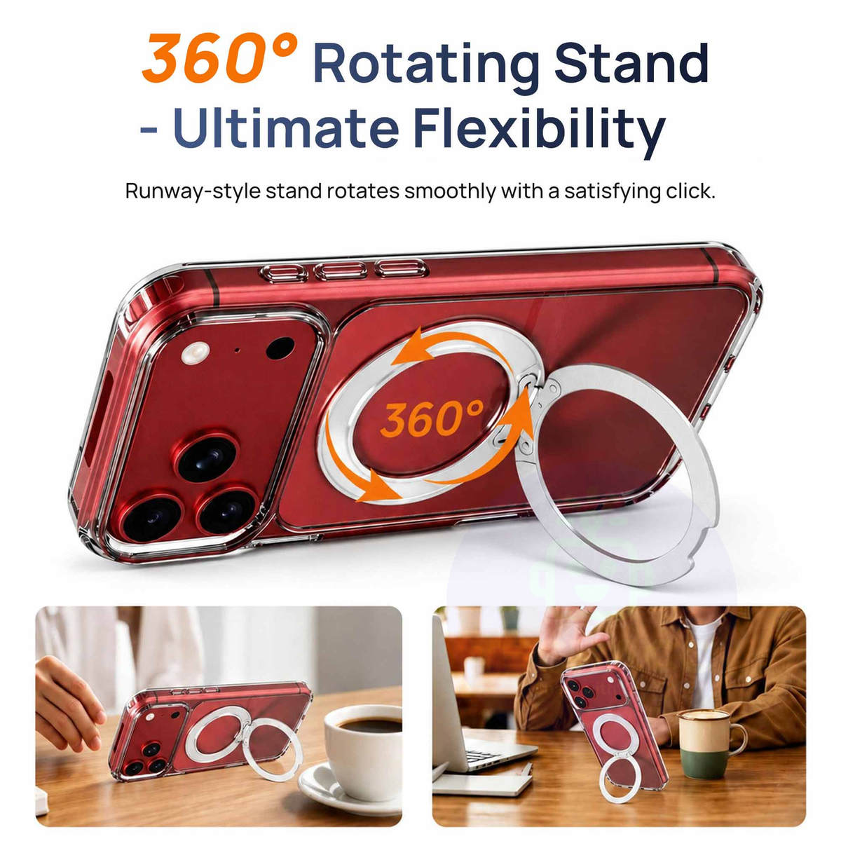 For iPhone 18 Pro Max Case, Compatible with MagSafe - 360-Degree Rotating Stand, Case Only, Clear