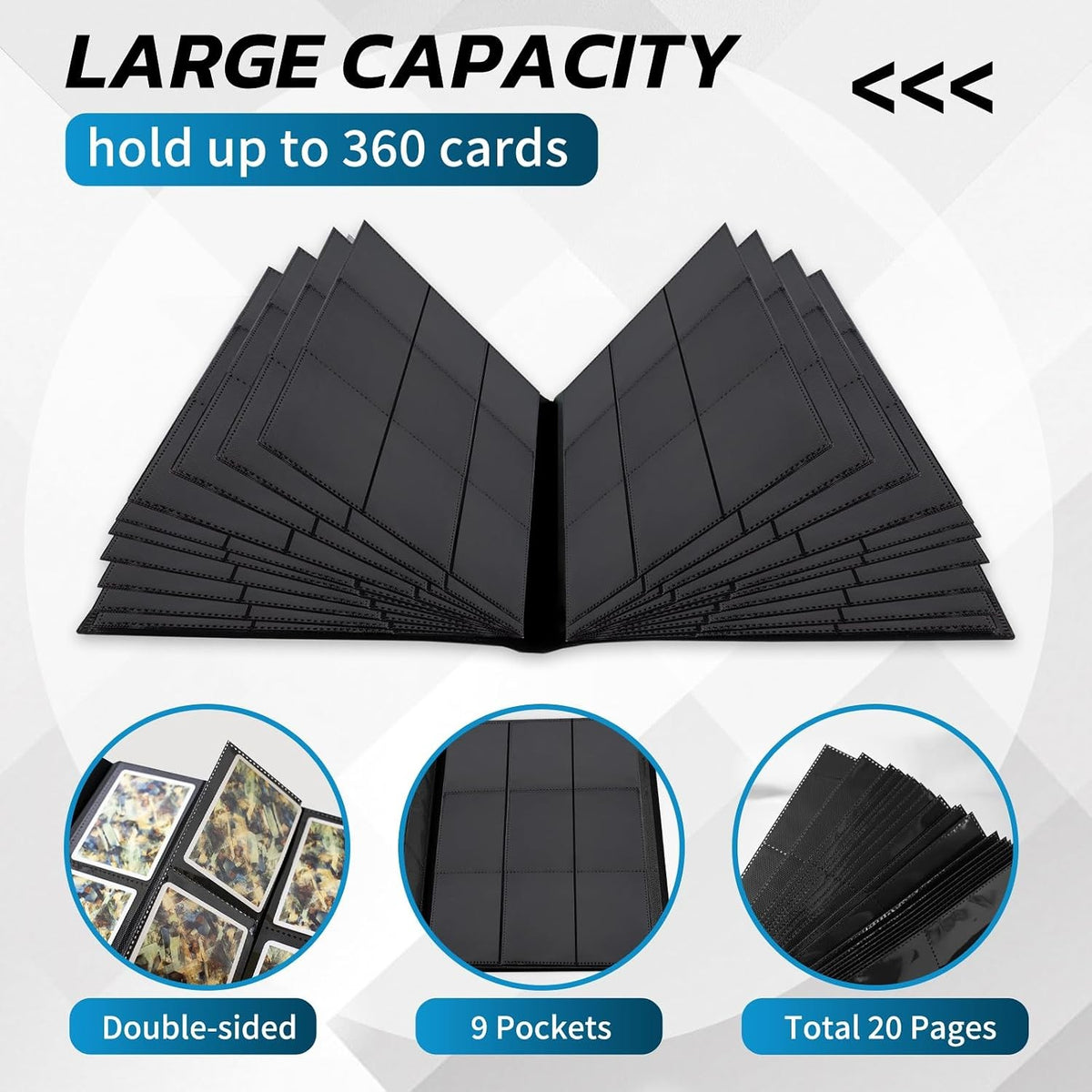 Black Trading Card Binder with Elastic Closure - 480 Card Capacity