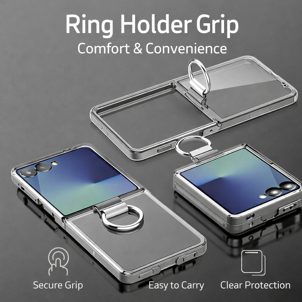 For Samsung Galaxy Z Flip 8 Slim Clear Ring Holder Case - image 3
