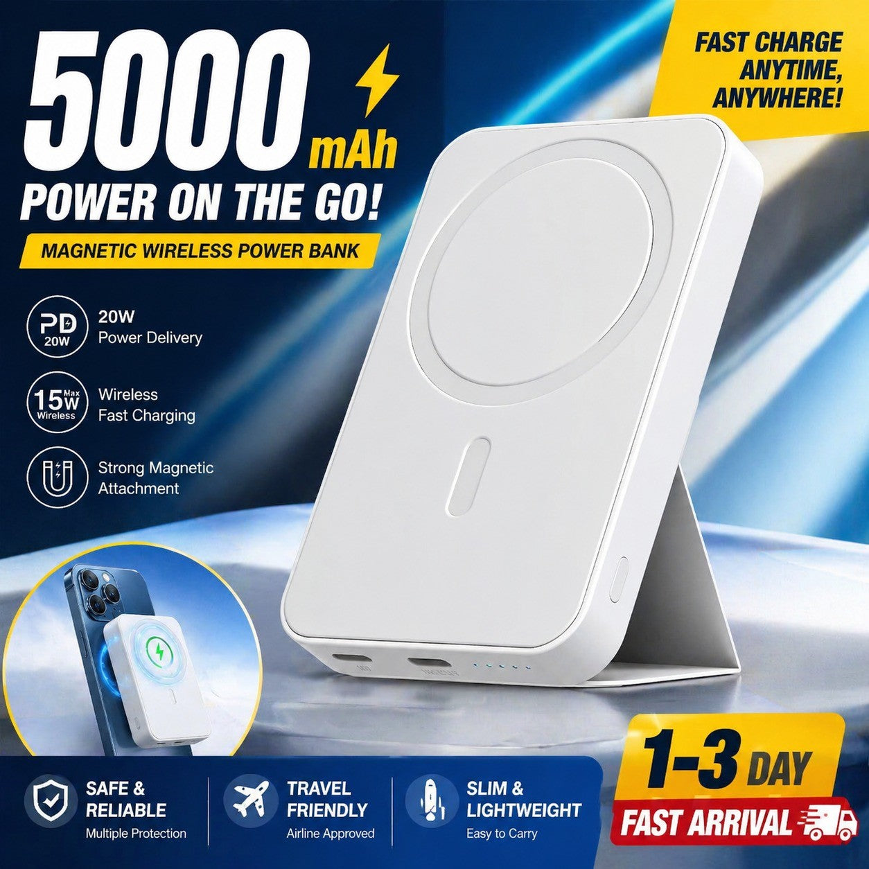 5000mAh Magnetic Power Bank with Stand - image 1