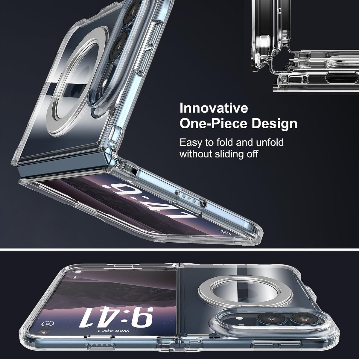 For iPhone Duo Case, Compatible with MagSafe - 360-Degree Rotating Ring Stand, Case Only, Clear