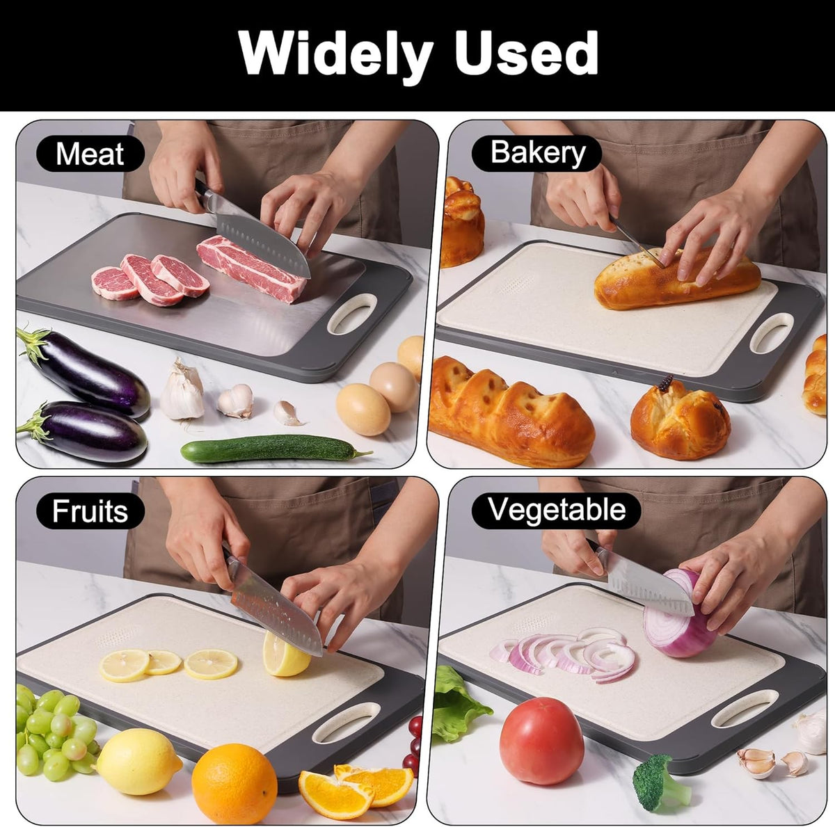 40 x 27cm Double-Sided Stainless Steel and Wheat Straw Chopping Board