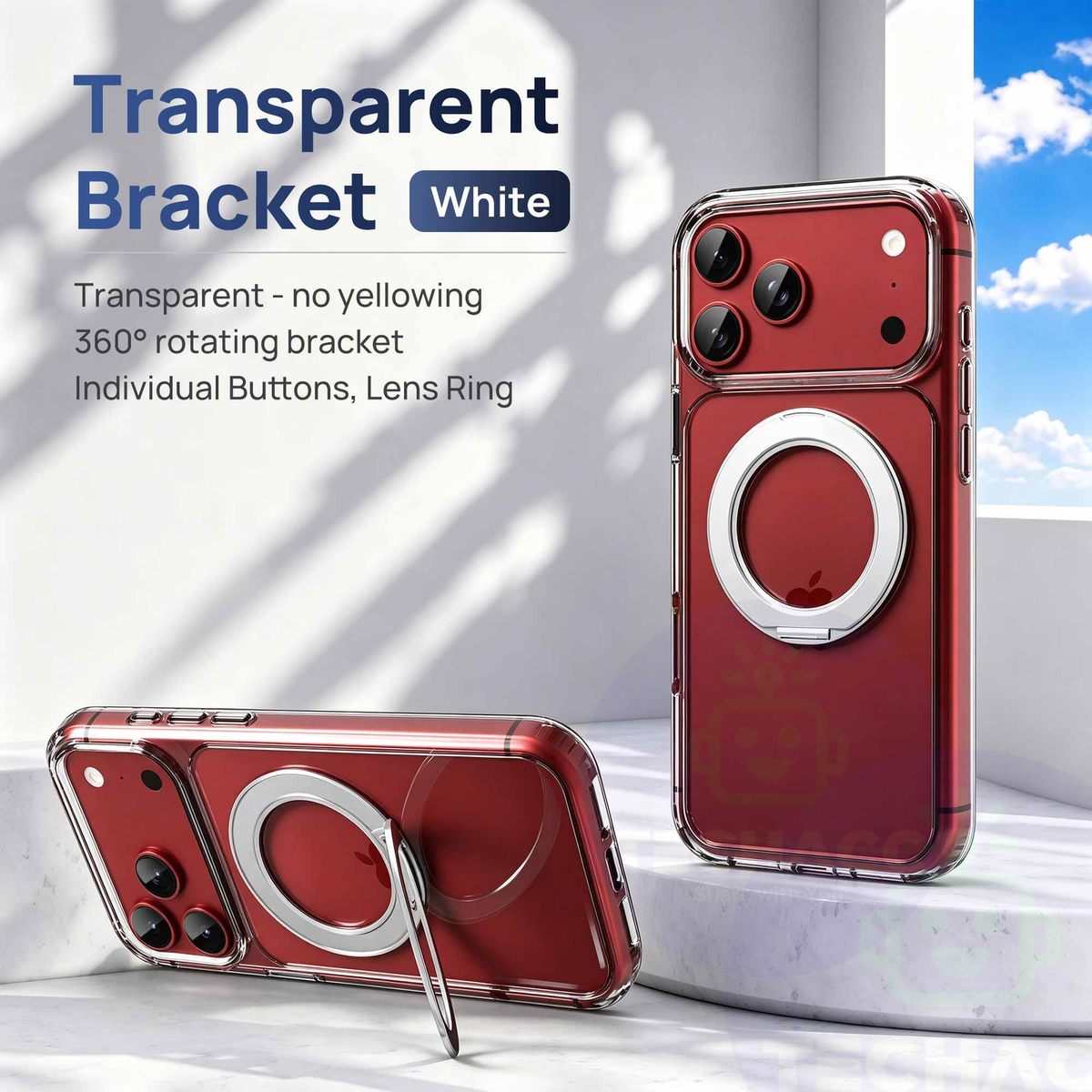 For iPhone 18 Pro Max Case, Compatible with MagSafe - 360-Degree Rotating Stand, Case Only, Clear