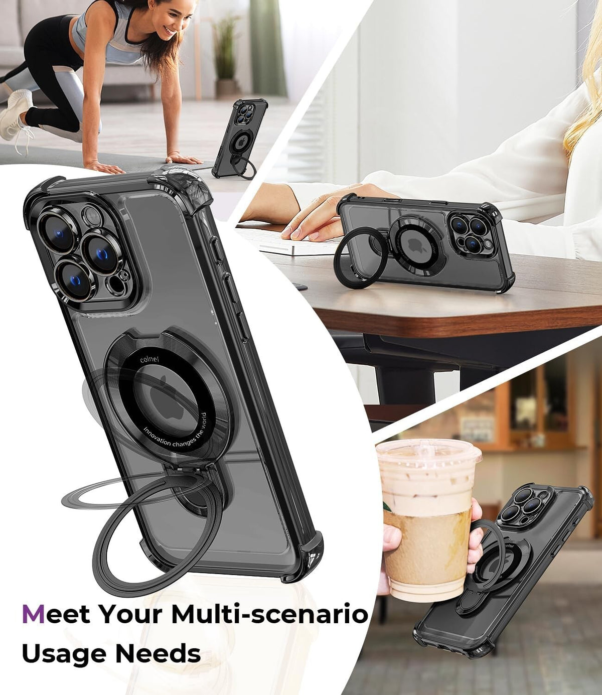 For iPhone 18 Pro Max Case, Compatible with MagSafe - 360-Degree Rotating Stand, Case Only, Grey