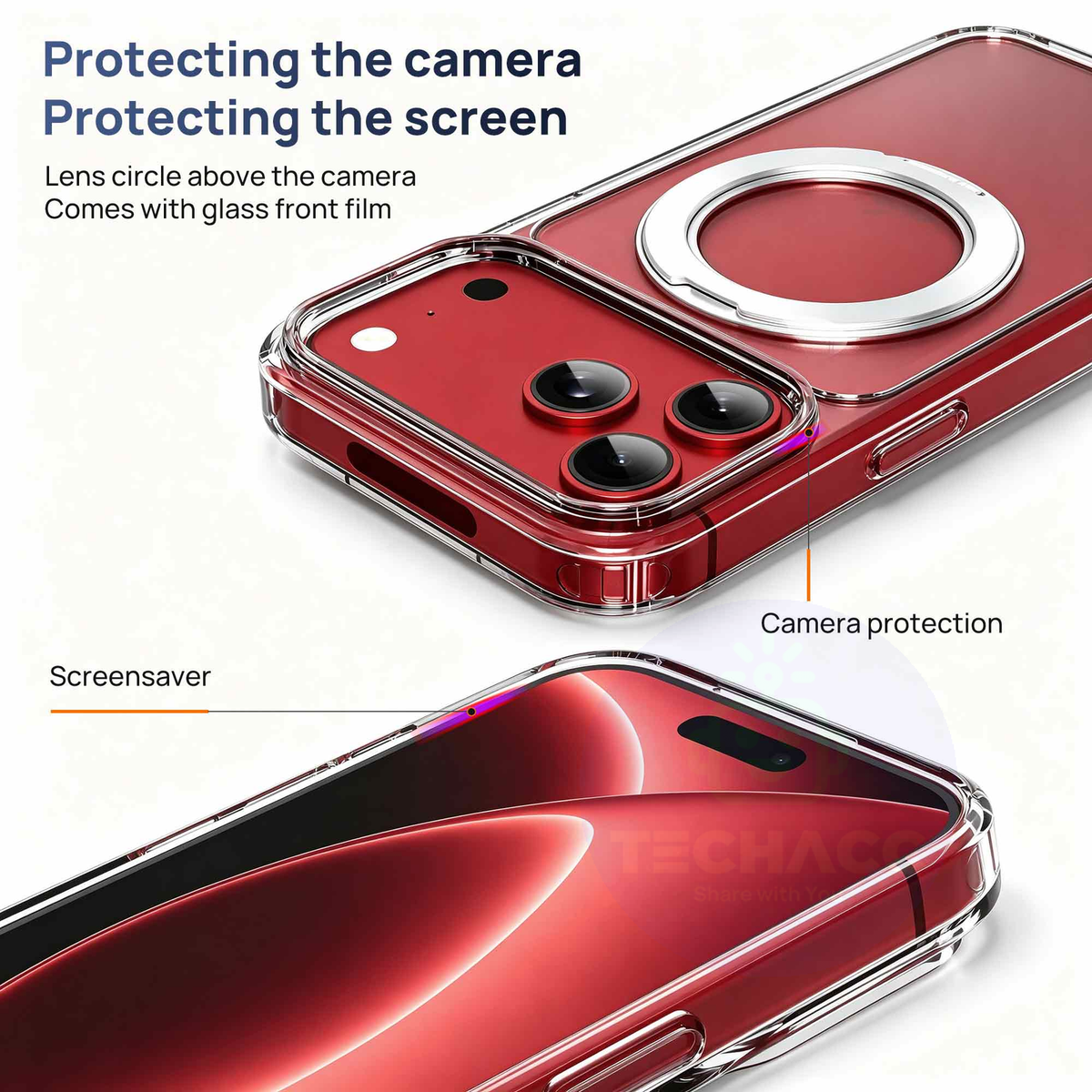 For iPhone 18 Pro Case, Compatible with MagSafe - 360-Degree Rotating Stand, Case Only, Clear