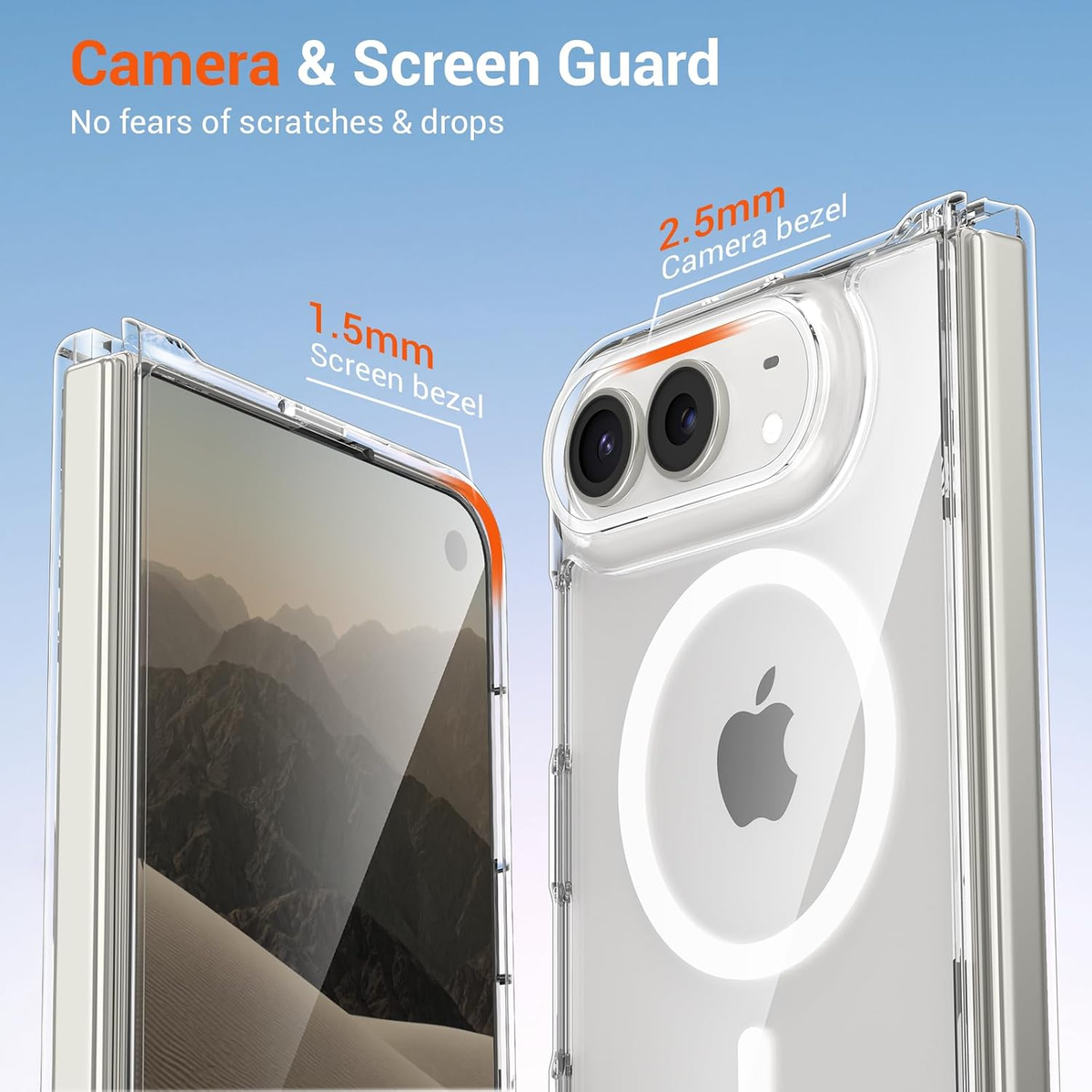 For iPhone Duo Case, Compatible with MagSafe - Raised Camera and Screen Edges, With 1 Privacy Screen Protector and 1 Lens Protector, Clear