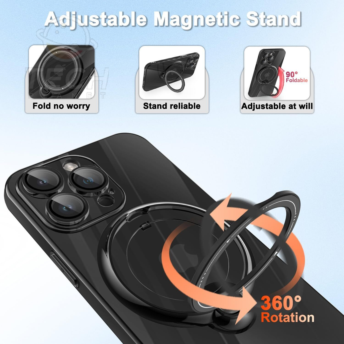 For iPhone 18 Pro Max Case, Compatible with MagSafe - 360-Degree Rotating Stand, Case Only, Grey
