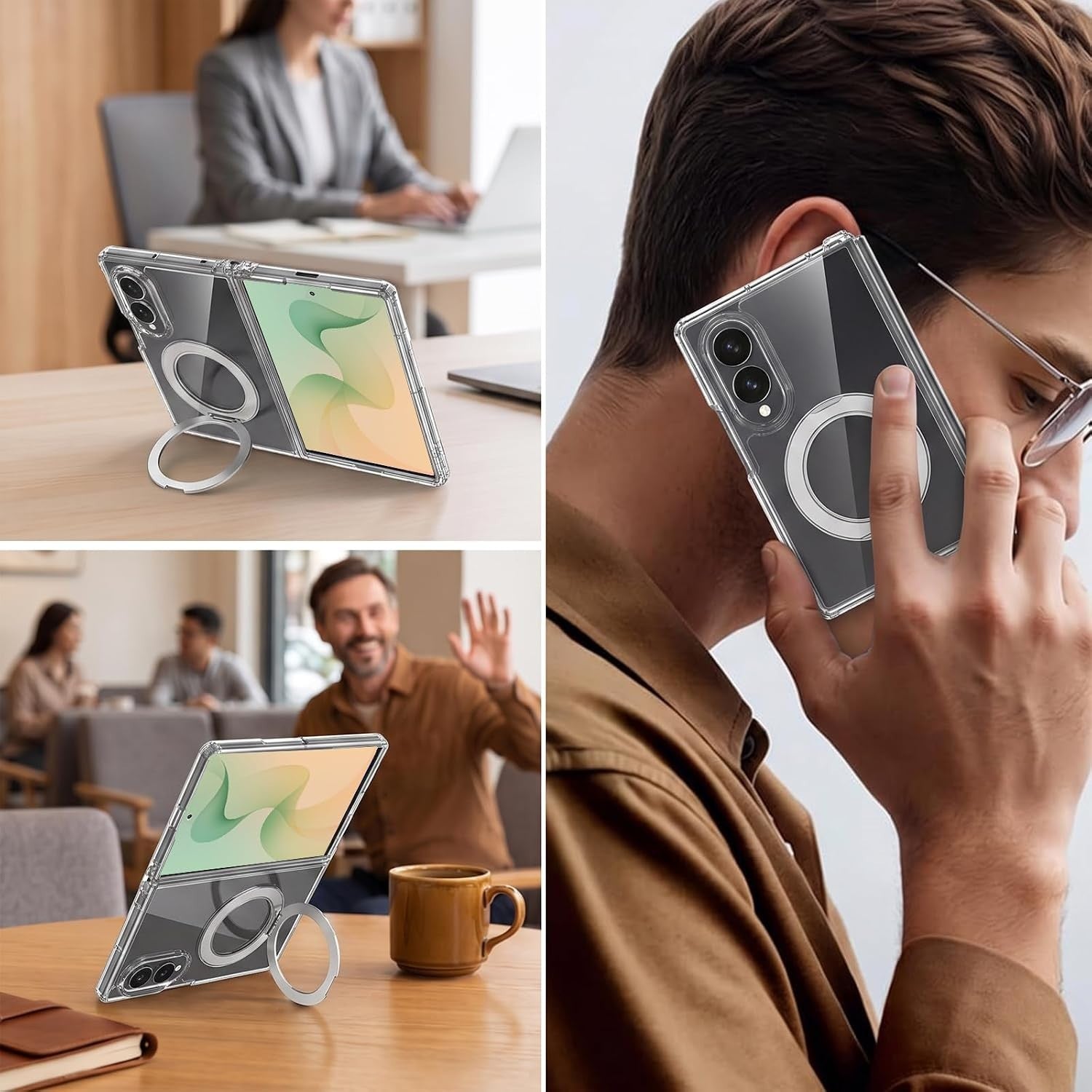 For Samsung Galaxy Z Flip 8 Clear Magnetic 360° Rotating Ring Kickstand Case - image 8