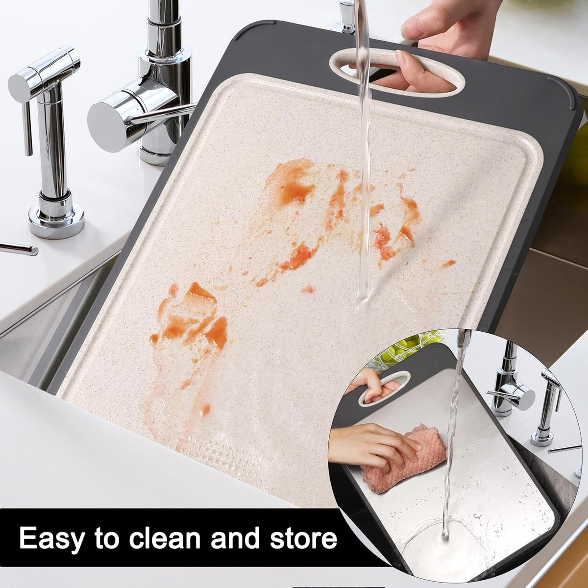 40 x 27cm Double-Sided Stainless Steel and Wheat Straw Chopping Board