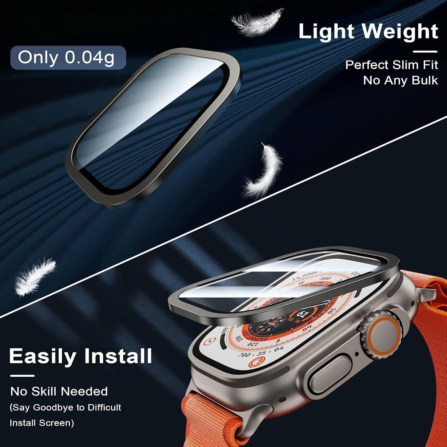2 Pack Clear Glass Screen Protector with Metal Frame for Apple Watch Ultra - image 7