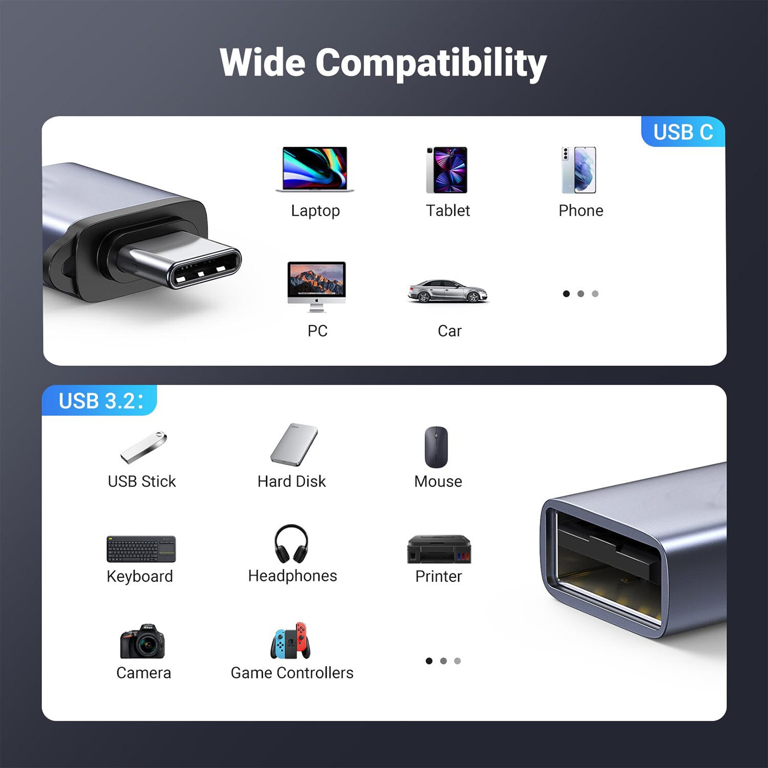 USB 3.2 to USB-C OTG Adapter – 2 Pack - image 2