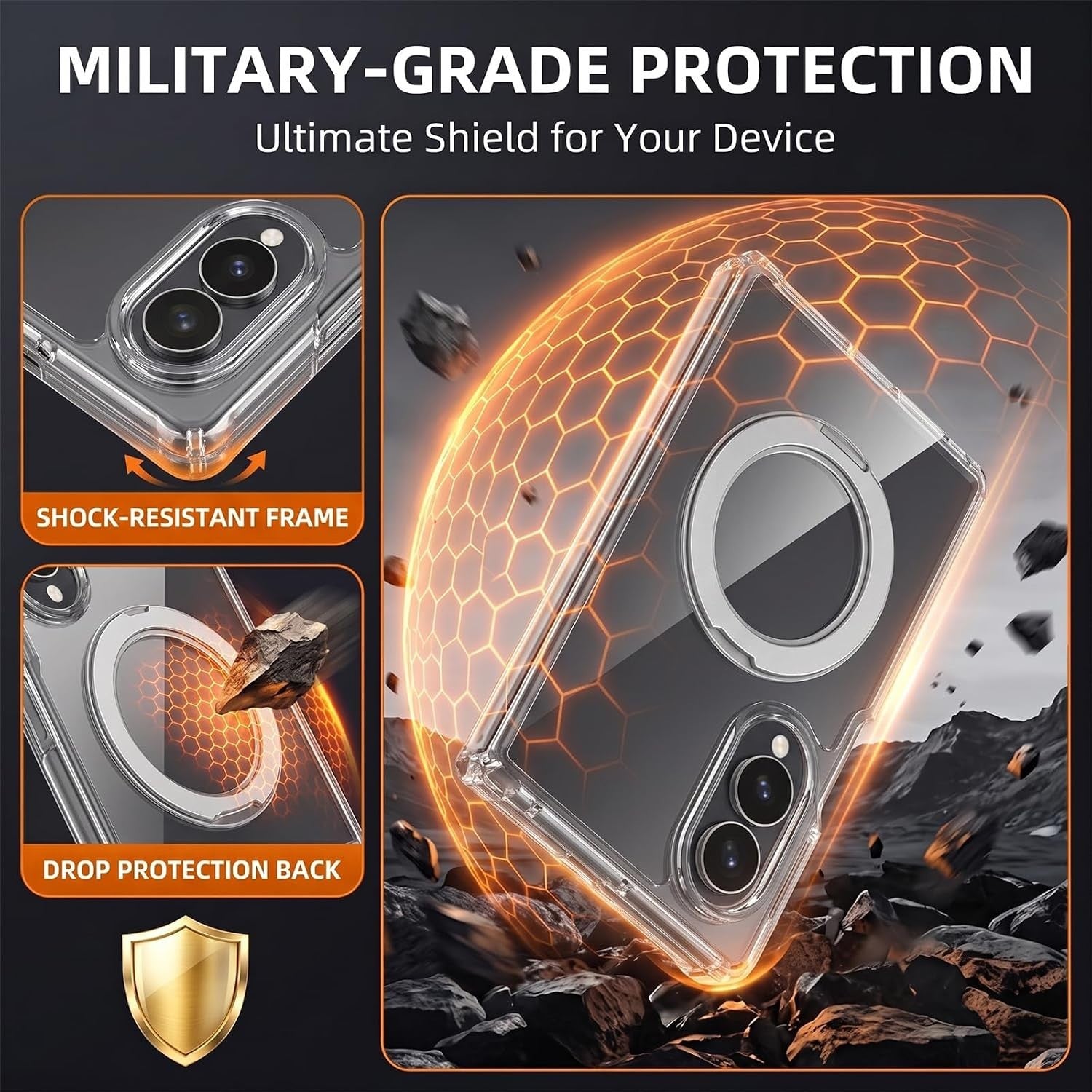 For Samsung Galaxy Z Flip 8 Clear Magnetic 360° Rotating Ring Kickstand Case - image 5