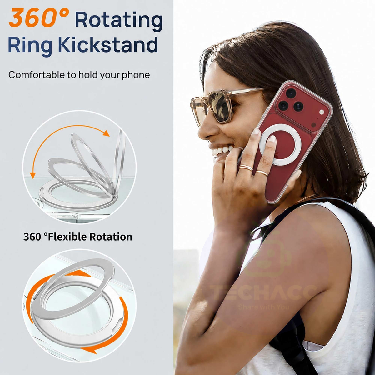 For iPhone 18 Pro Max Case, Compatible with MagSafe - 360-Degree Rotating Stand, Case Only, Clear