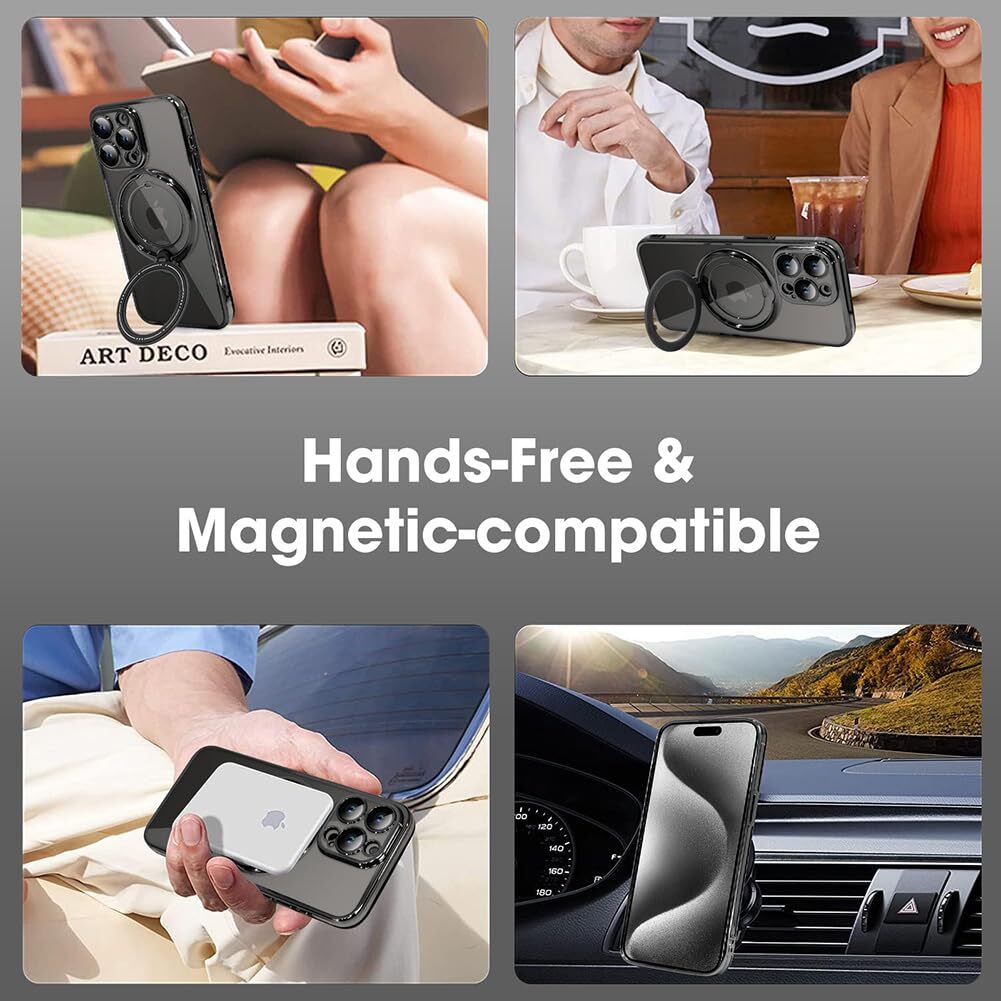 For iPhone 18 Pro Case, Compatible with MagSafe - 360-Degree Rotating Stand, Case Only, Silver